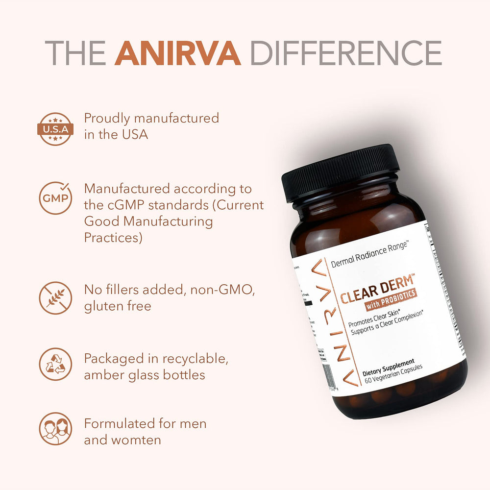 ANIRVA ClearDerm daily-use bottle sits in a skincare routine for consistency.