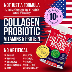 anocin Multi Collagen Powder bottle-closeup highlights added vitamins