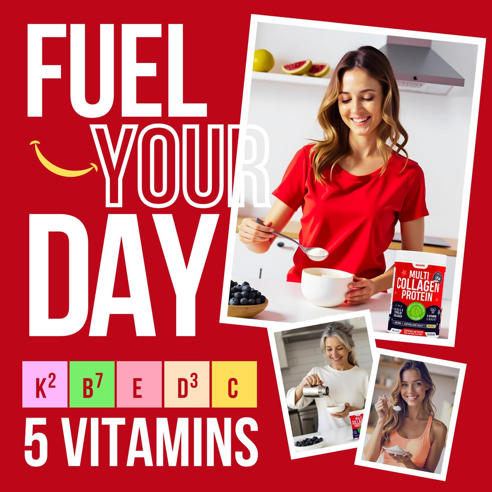 anocin Multi Collagen Powder scoop emphasizes convenient daily dosing