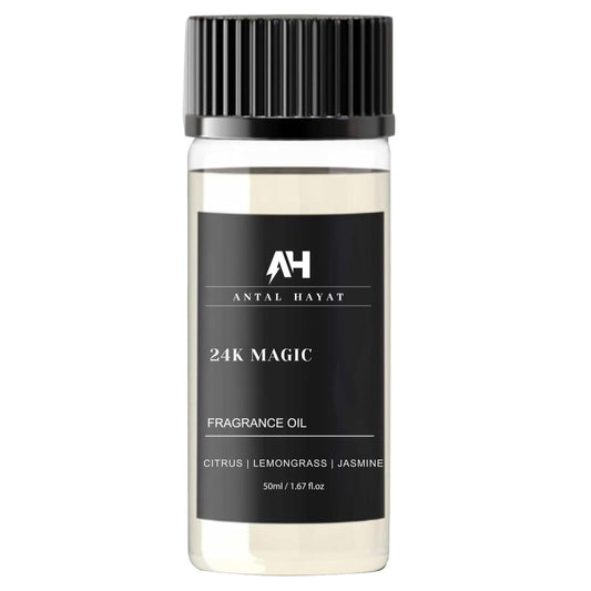 ANTAL HAYAT 24K Magic diffuser oil 50ml bottle close-up, premium fragrance for home scenting.