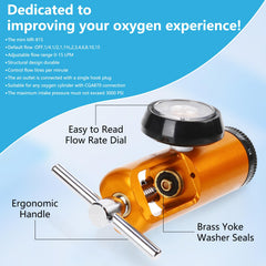 AnteMed mini oxygen regulator showing 0-15 LPM adjustment for versatile flow