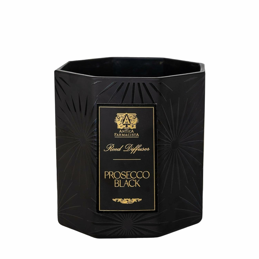 Antica Farmacista Prosecco Black packaging candle, premium presentation for gift-worthy occasions.