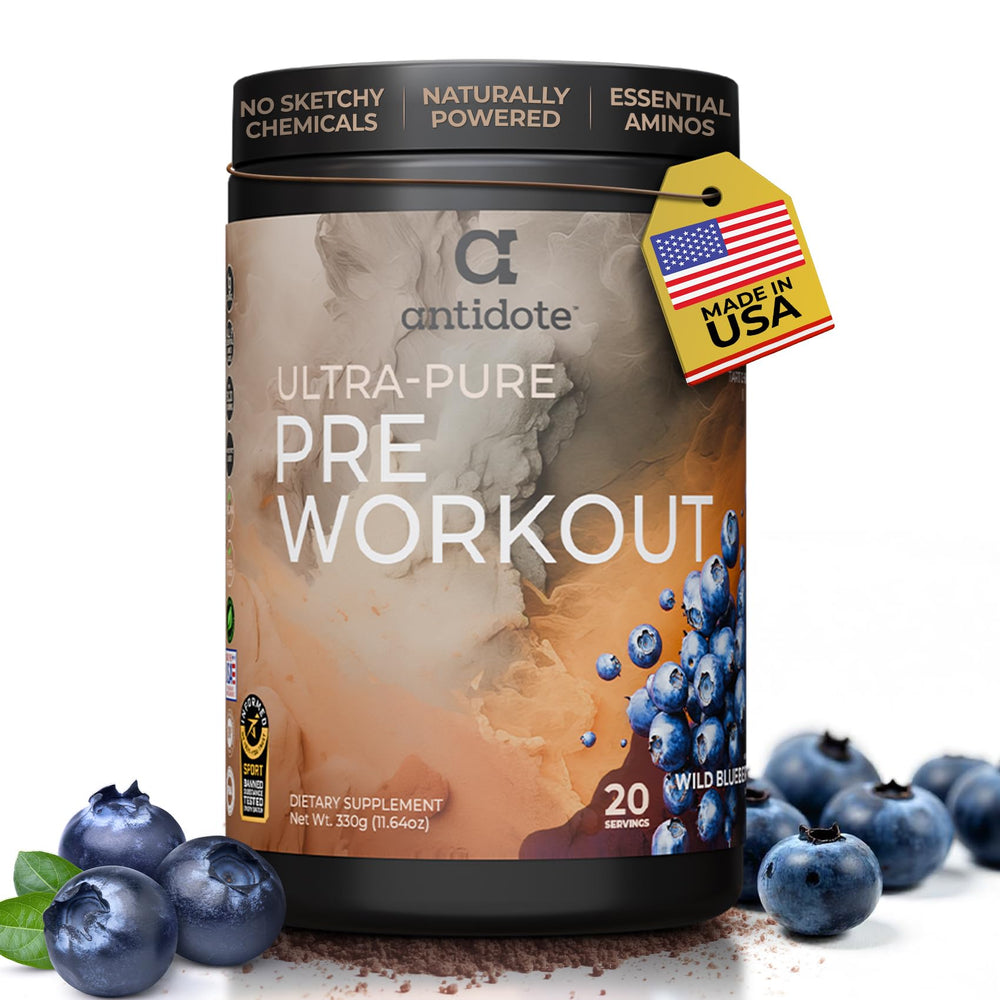 Antidote Clean Pre-Workout bottle with wild blueberry for clean energy