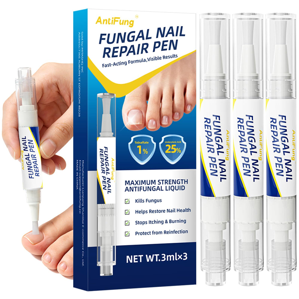 AntiFung Toenail Pen 25% undecylenic acid bottle demonstrates OTC strength for nail renewal.