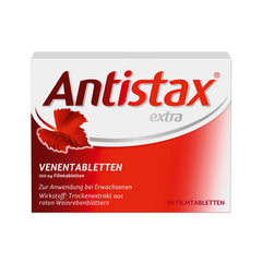 Antistax Extra Strength 90 Tablets packaging front shows premium red vine leaf extract for daily wellness support