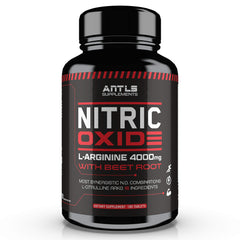 ANTLS Nitric Oxide Booster bottle front showing 180 vegan capsules for pre-workout support.
