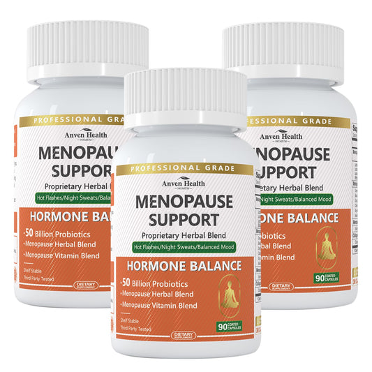 Anven Health menopause balance bottle pour shows calm, cooler comfort imagery.
