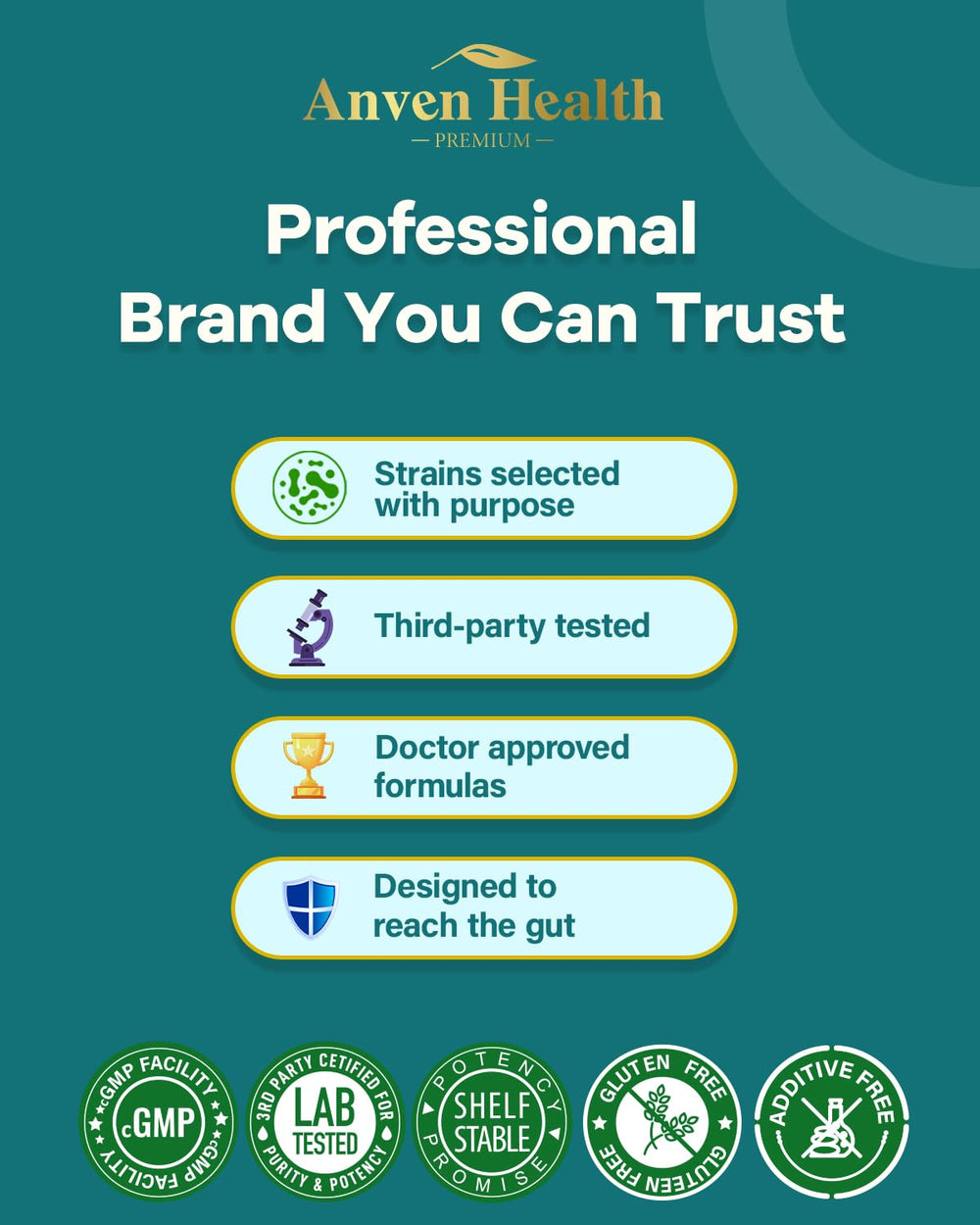 Anven Health non-GMO seal on packaging signaling safety and purity