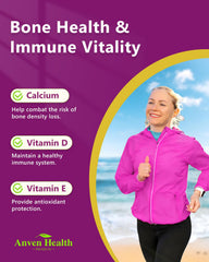 Anven Health vitamin D and E image signals bone, immunity, and antioxidant support.