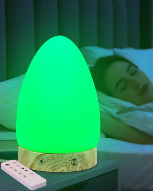 Aoife Green Light Therapy Lamp side view showcases 520nm glow for potential migraine relief
