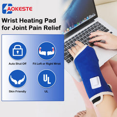 AOKESTE wrist heating pad showing adjustable heat settings for personalized therapy.