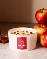 AOOVOO candle top view with Red Jasper crystal and dried botanicals for visual luxury
