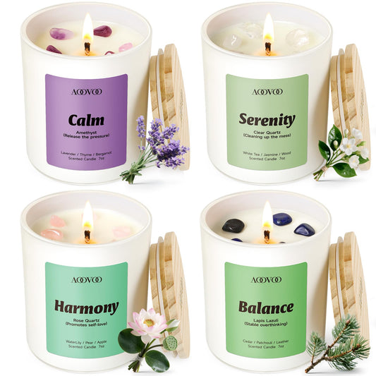AOOVOO Lavender Calm candle with Amethyst promotes a tranquil mood.