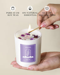 AOOVOO Crystal candle with dried flowers for meditative mood.