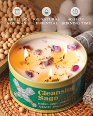 AOOVOO Sage Candle with dried sage leaves for calming rituals and natural ambiance