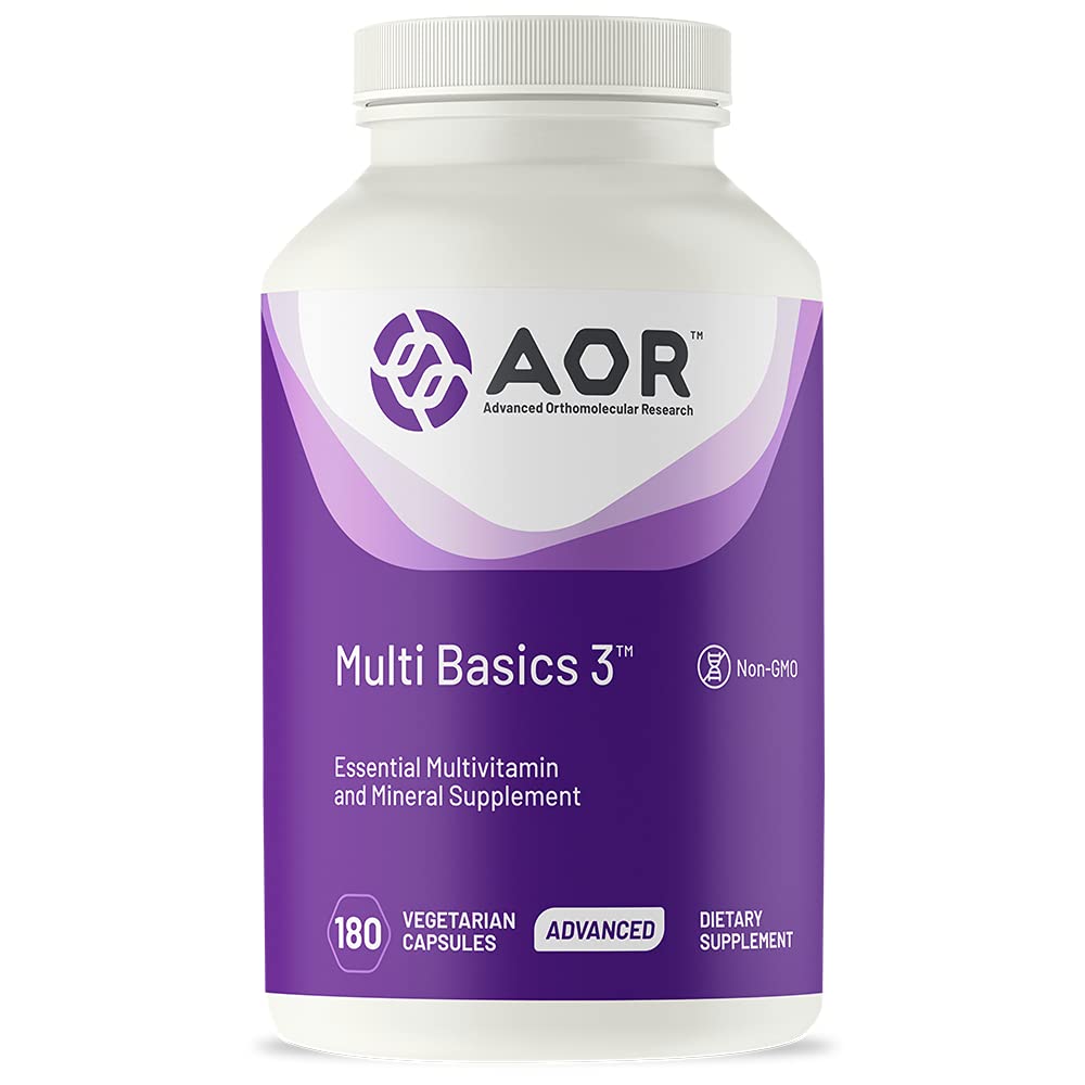 AOR Multi Basics 3 bottle front view for daily wellness support.