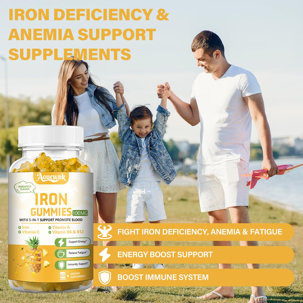 Aouewnk iron gummies dosage scene shows easy daily chew