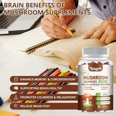 Aouewnk Lion Mane brain support gummies scene suggests study focus.