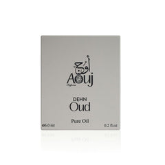 AOUJ Dehn Oud amber musk 6ml close-up highlights warm, inviting aroma.