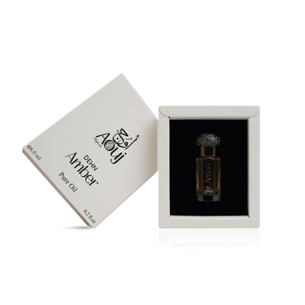AOUJ Dehn fragrance oil pour close-up showing amber-vanilla warmth