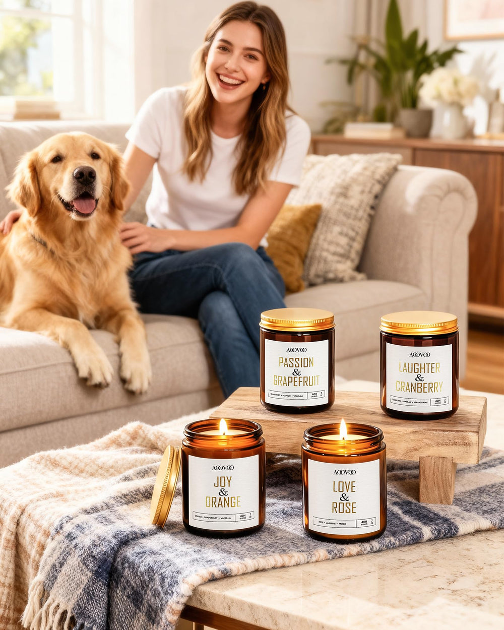 AOOVOO Candle Set Gold Labels image highlights premium presentation.