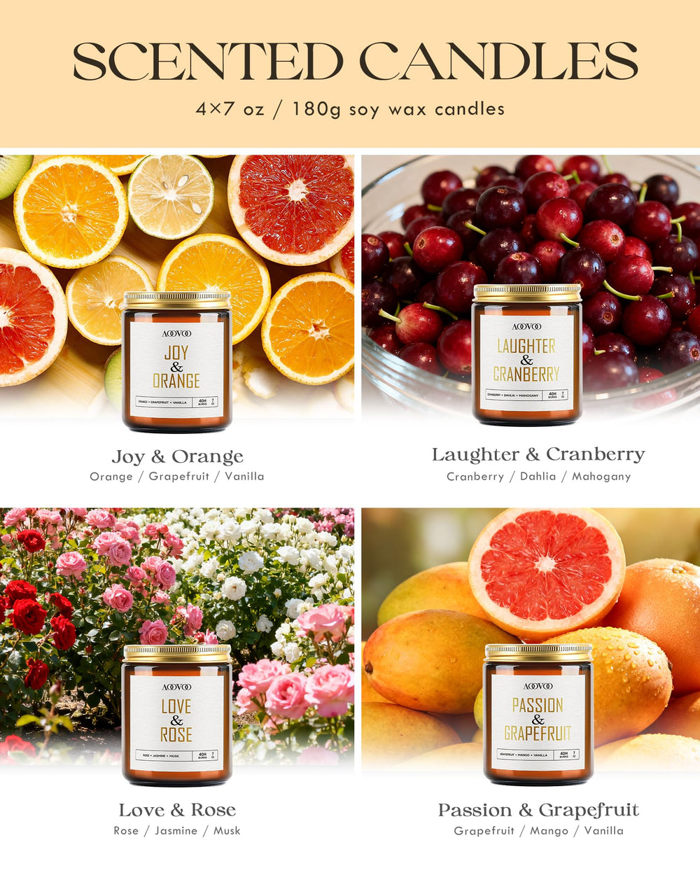 AOOVOO Jasmine candle jar offers uplifting floral aroma for bright spaces.