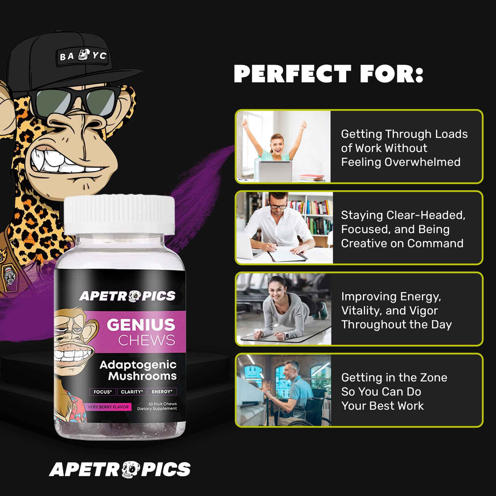 Apetropics Genius Chews vegan gluten-free certification on packaging