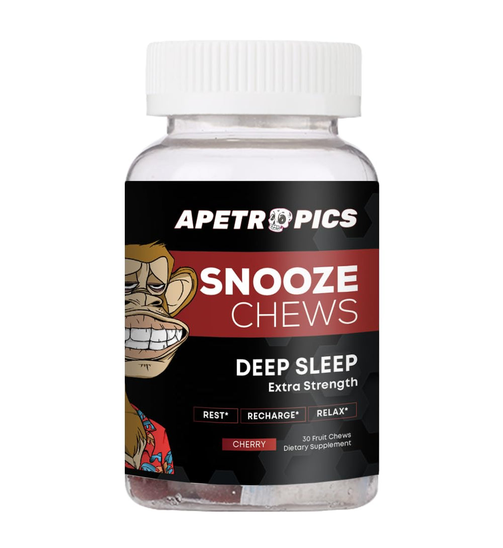 Apetropics Snooze Chews bottle for easy nightly use.