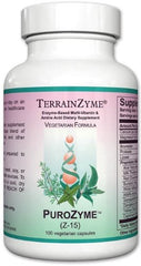 Apex Energetics Puro-Zyme TerrainZyme bottle on display, highlighting a proteolytic enzyme blend for overall wellness.