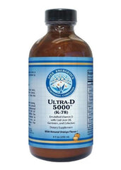 Apex Energetics Ultra-D 5000 bottle pour highlights emulsified vitamin D with cod liver oil for better uptake