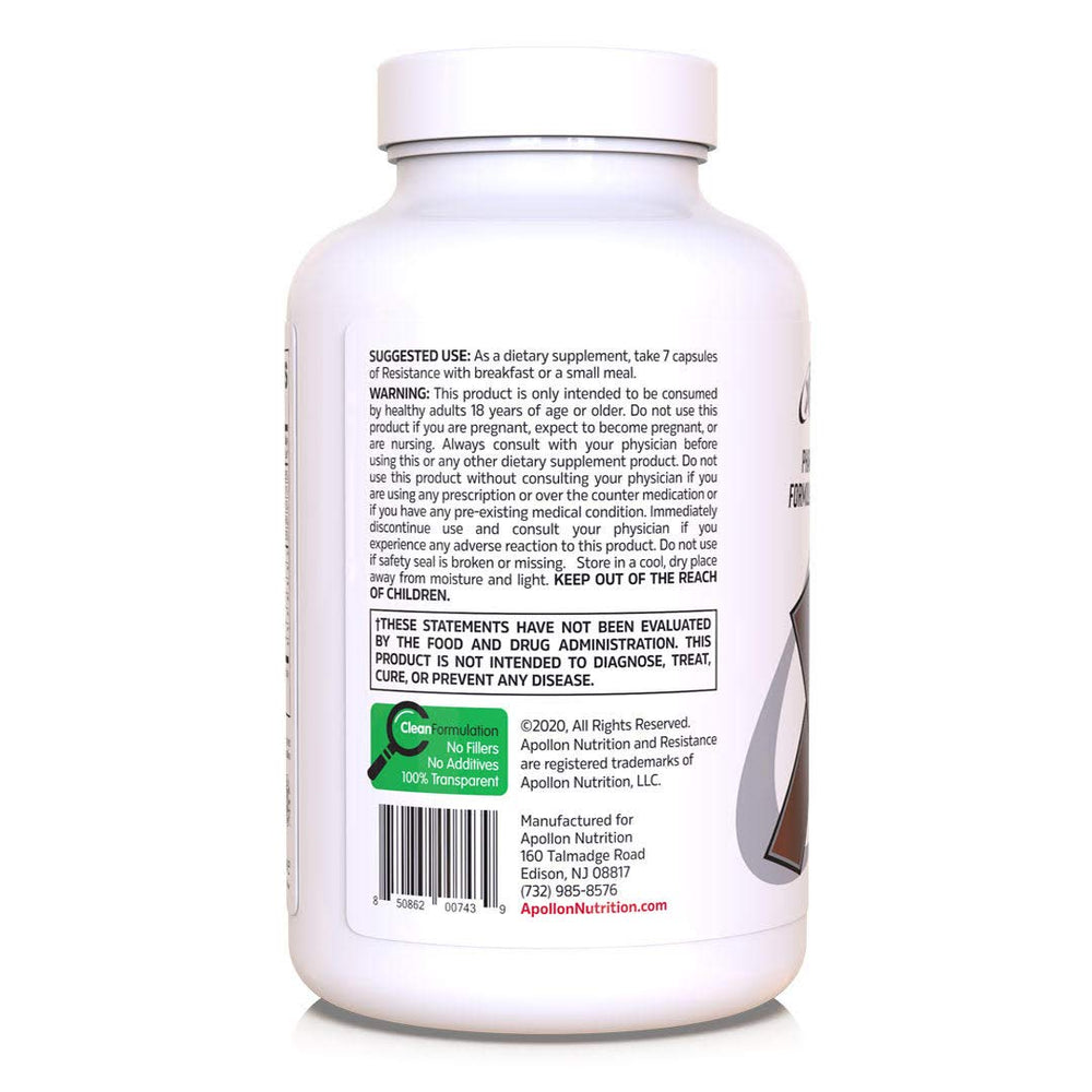 Apollon Nutrition Resistance capsules close-up with vitamin C and zinc.
