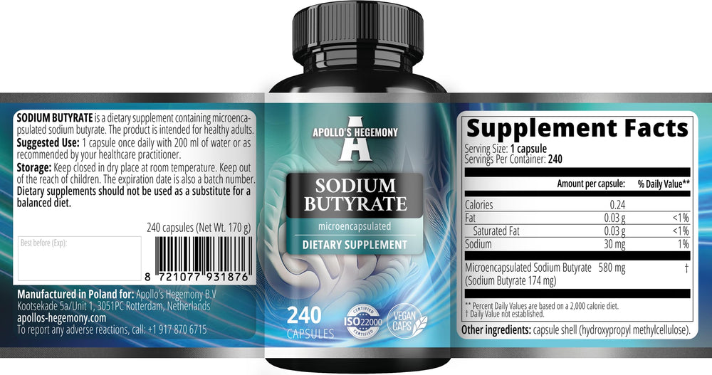 APOLLO'S HEGEMONY wellness product shot suggests gut health support