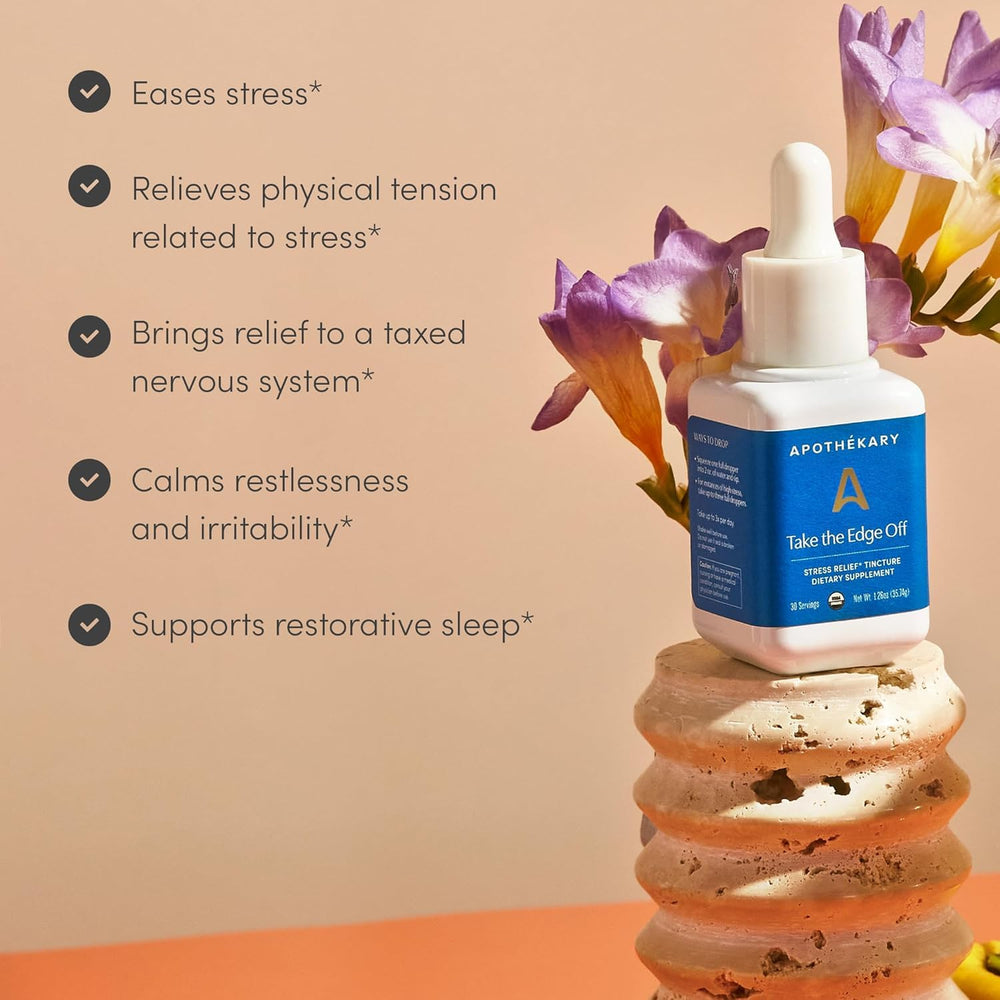 Apothekary All Day Stress Duo packaging emphasizes vegan and sugar-free benefits.