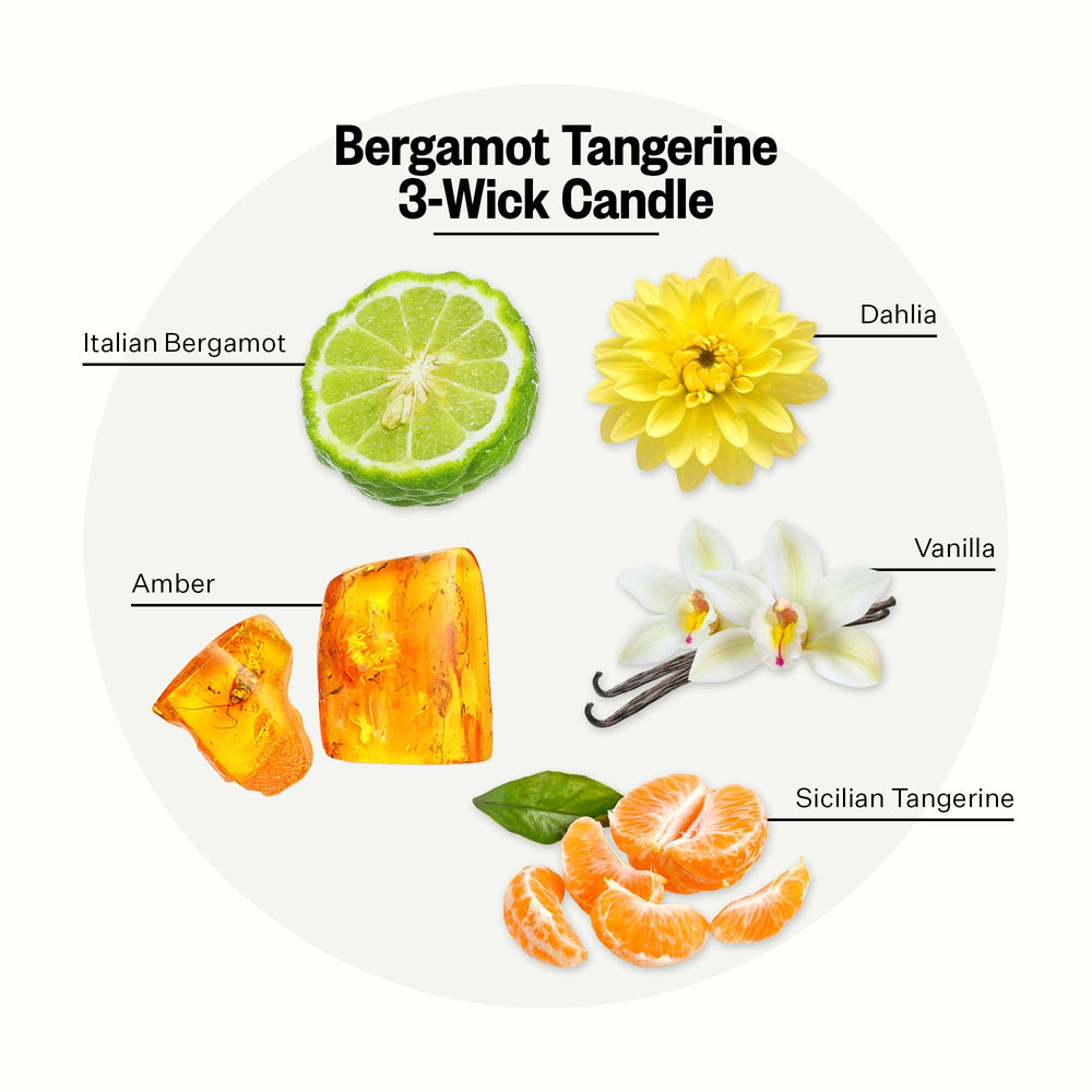 APOTHEKE Bergamot Tangerine 3-Wick candle glass vessel with warm glow