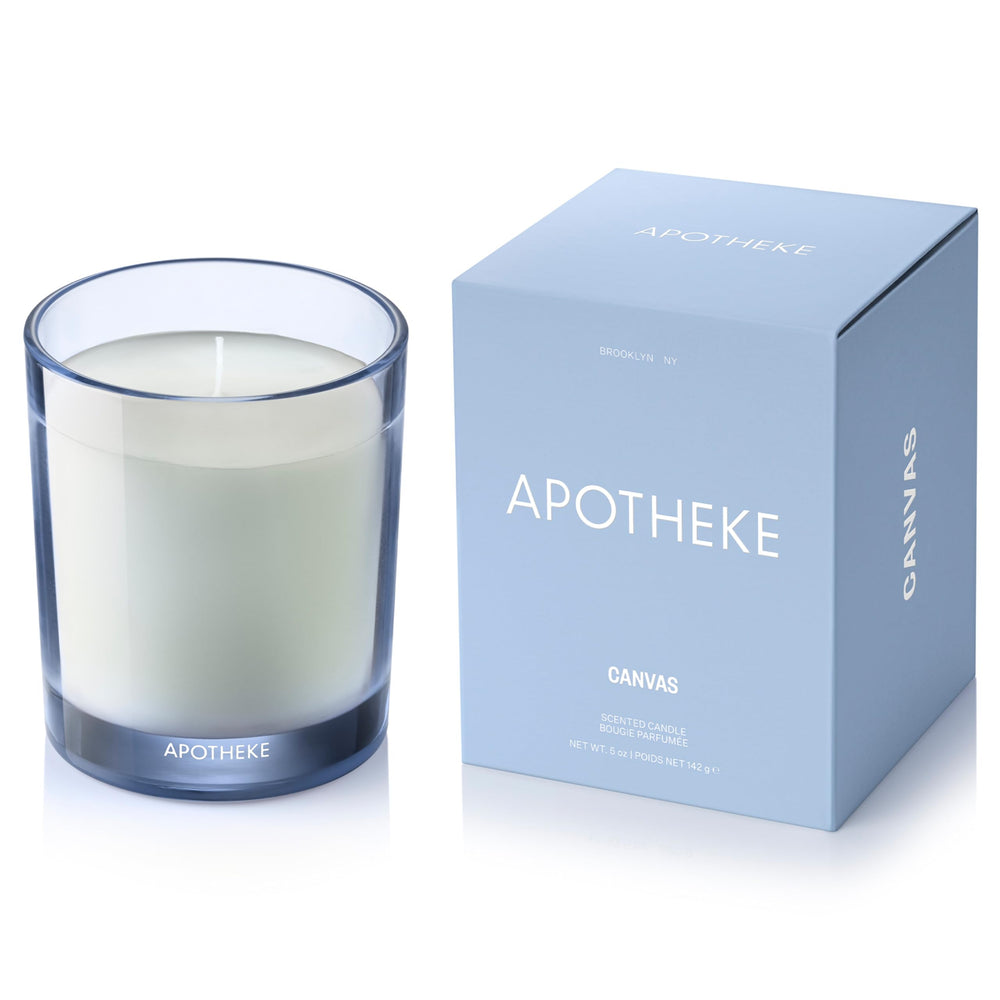 APOTHEKE Canvas Petite Candle label close-up showing luxury branding and clean design.