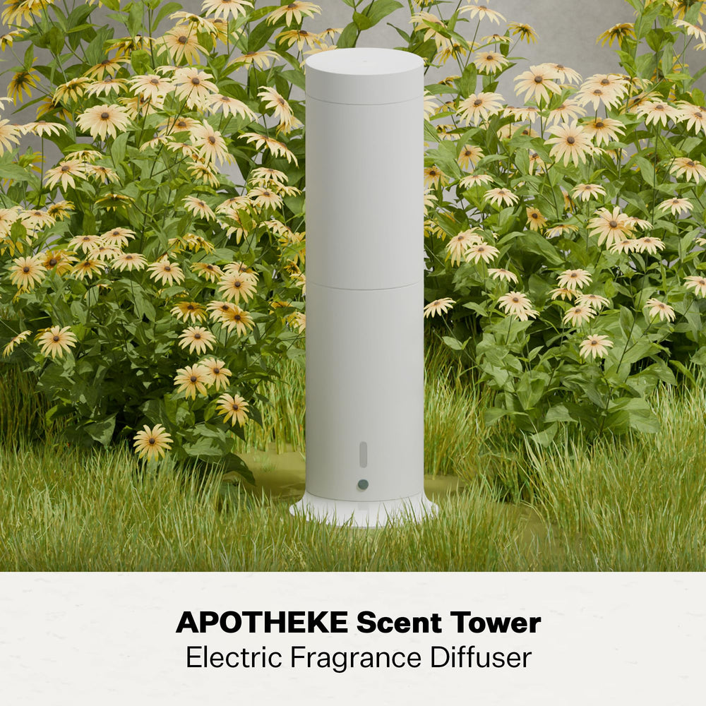 APOTHEKE Charcoal Scent Tower refill shown with diffusers for nano-mist diffusion