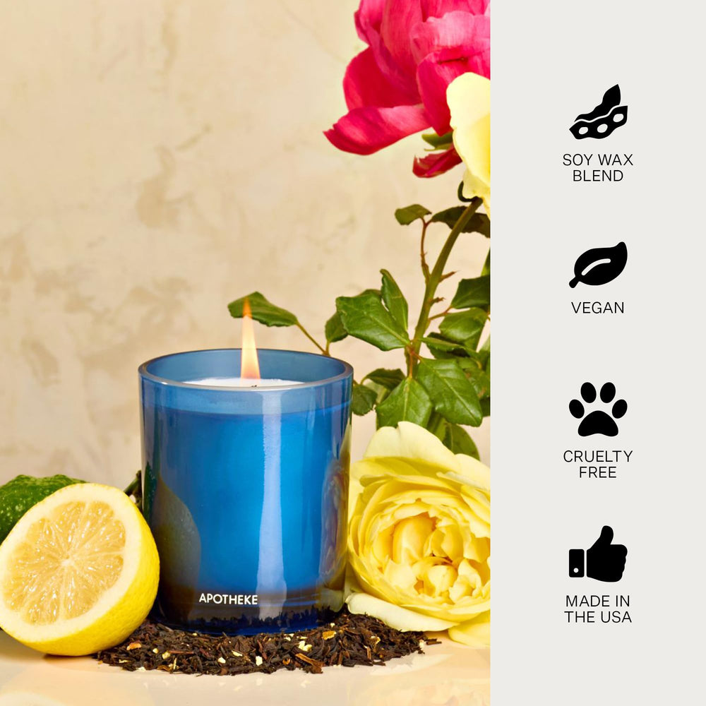 APOTHEKE glass jar candle with label for premium gifting.