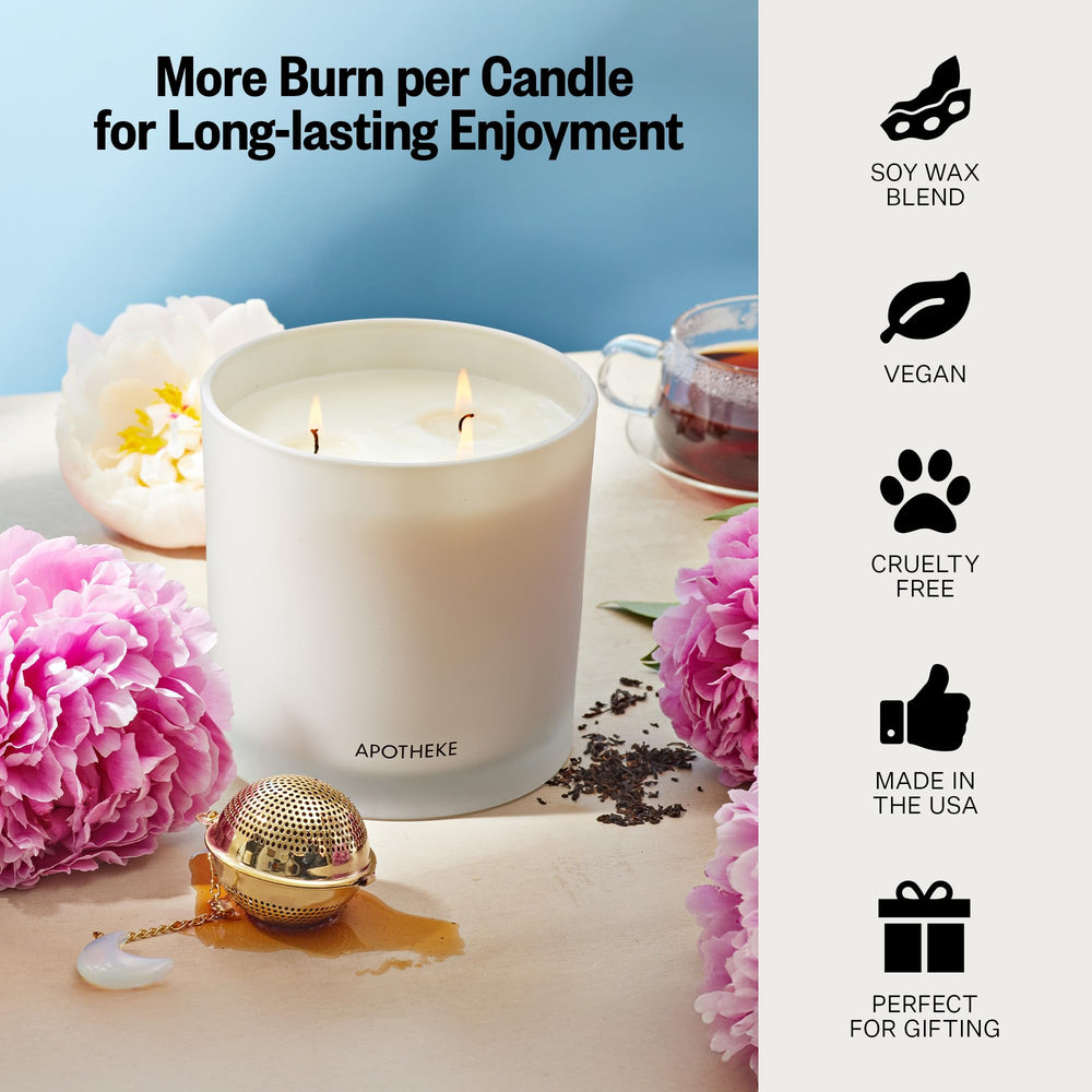 APOTHEKE lemon-bergamot-peony notes create uplifting ambience in any room.