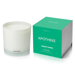 APOTHEKE Verdant Garden 3-Wick candle in a glass jar creates a cozy ambiance