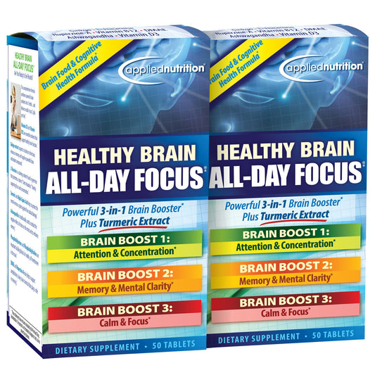 Applied Nutrition Healthy Brain All-Day Focus bottle for on-the-go cognitive support