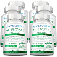 Approved Science Allergysyl bottle front view showing vegan formulation and USA-made quality