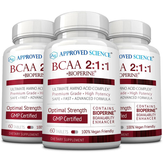 Approved Science BCAA bottle close-up highlighting dosage and quality