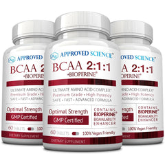 Approved Science BCAA bottle close-up highlighting dosage and quality