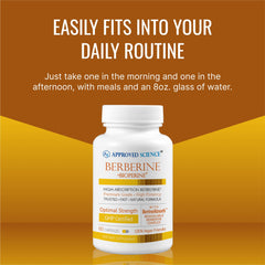 Approved Science Berberine bottle on desk with natural light