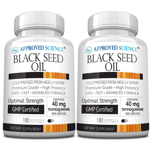 Approved Science Black Seed Oil bottle front view highlighting quality and USA-made production.