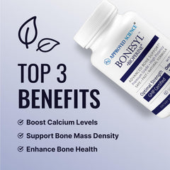 Approved Science Bonesyl bottle label featuring K2 and magnesium for absorption.