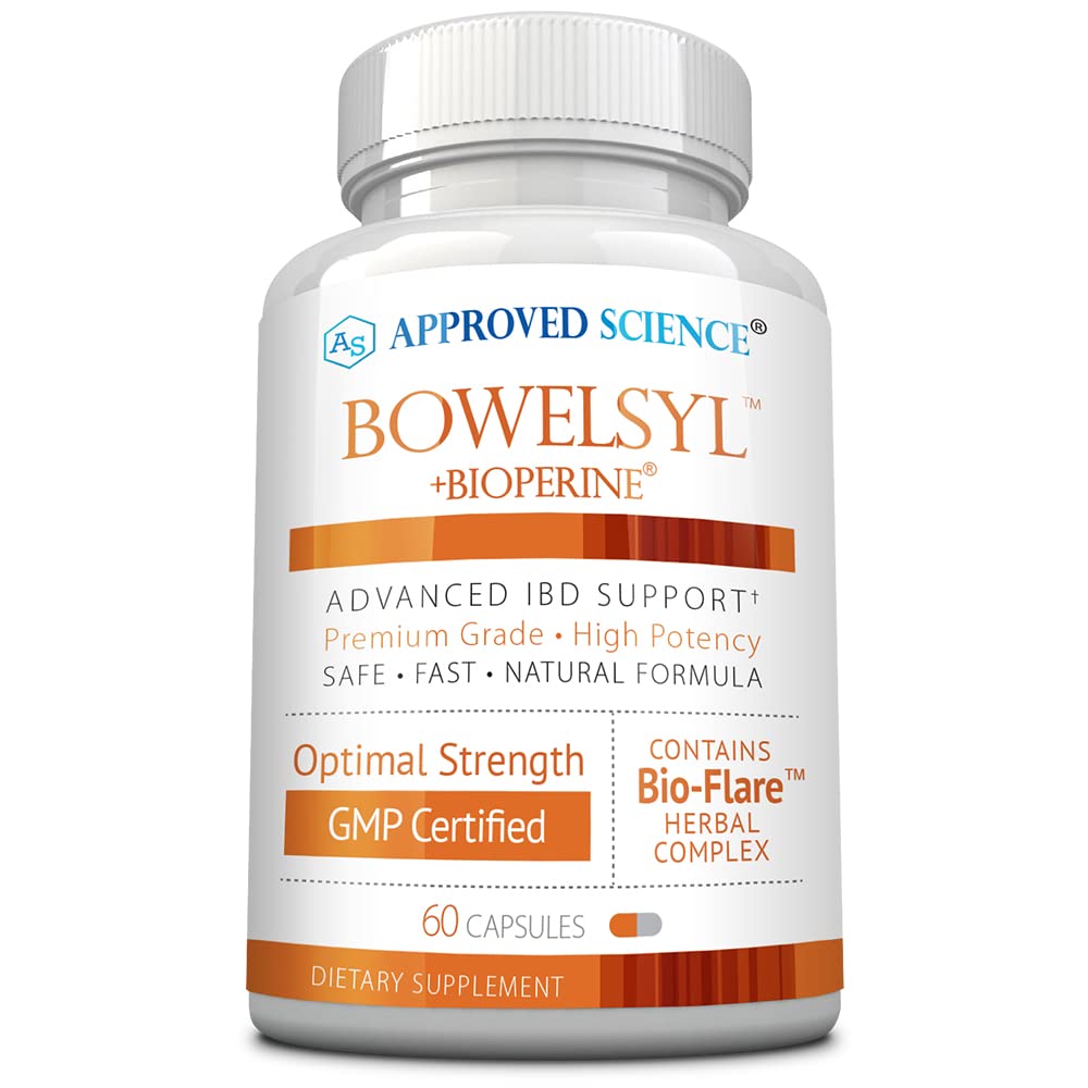 Approved Science Bowelsyl bottle front offers convenient daily GI support.