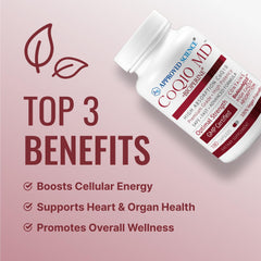 Close-up of Approved Science CoQ10 MD vegan capsules