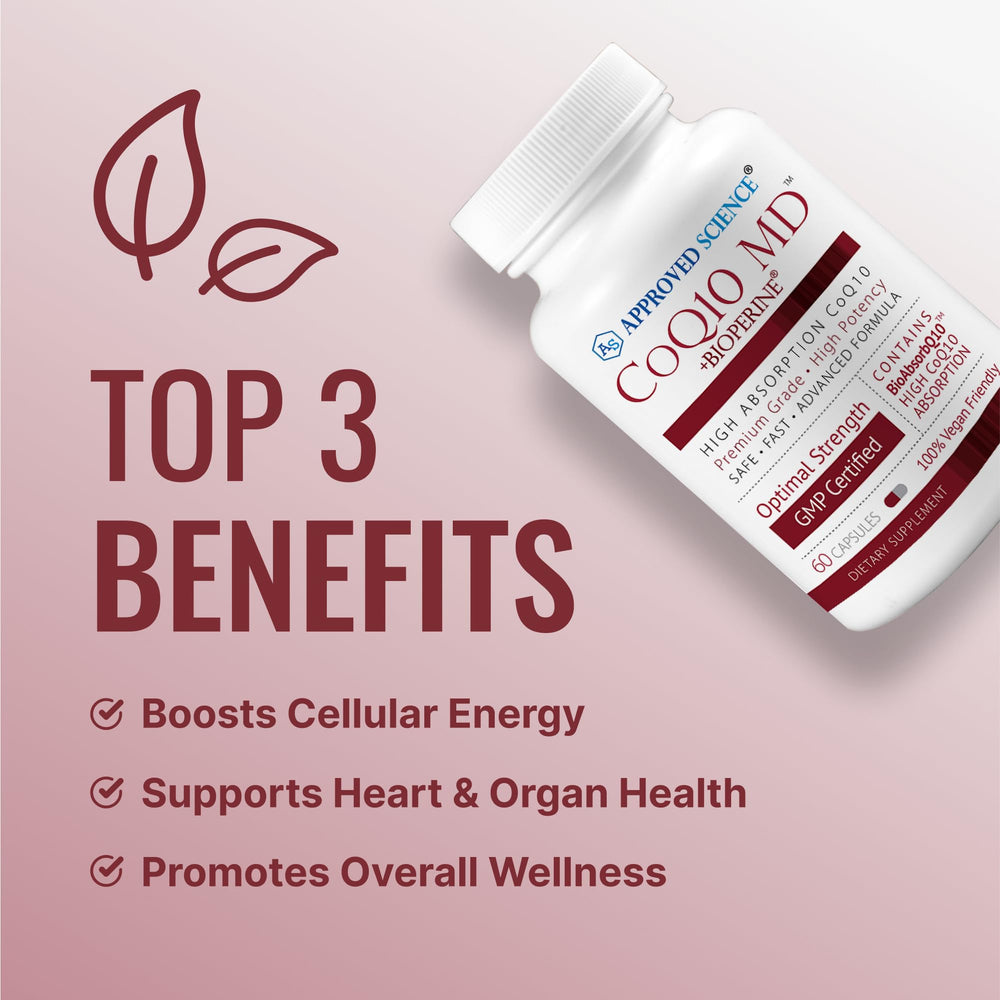 Close-up of Bioperine boost in Approved Science CoQ10 MD for better absorption.