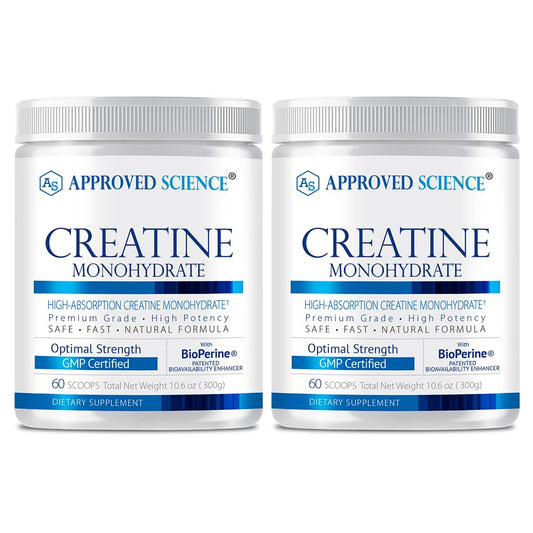 Approved Science Creatine Monohydrate powder bottle for workouts.